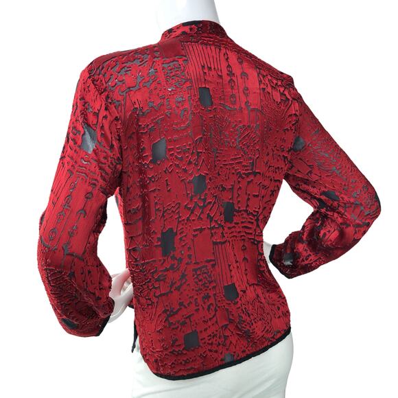 Chicos Design Womens Size 0 US 4 Top Silk Blend Burnout Shirt Button Front Red - Picture 6 of 14